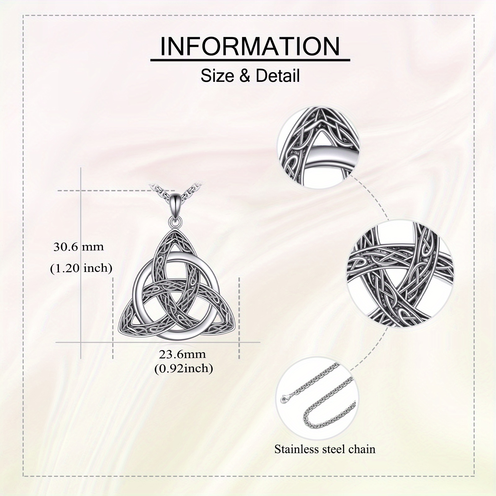 YAFEINI Celtic Triquetra Necklace, 925 Sterling Silver